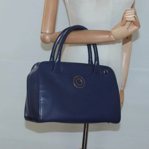 CELINE Hand Bag Leather Blue Gold Auth - Picture 1 of 16
